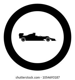 Silhouette of a racing car icon black color in circle