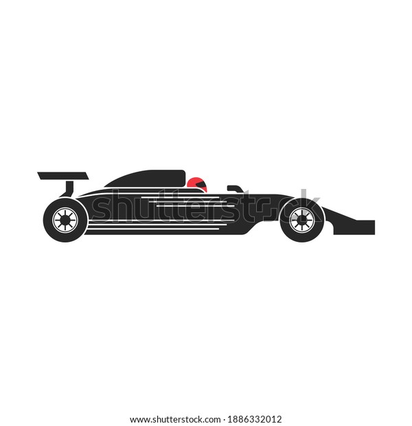 Silhouette of a racing car logo formula 1 side\
view with a racer in a red motorcycle helmet, motorsport\
illustration in minimal\
style.