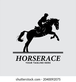 Silhouette of racing horse with jockey. Equestrian sport