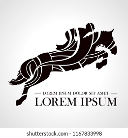 Silhouette of racing horse with jockey. Logo. Design icons. Equestrian sport. Jockey riding jumping horse. Poster. Sport. Vector Illustration.