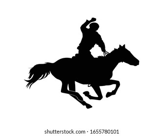 Silhouette racing horse with jockey on a white background. Equestrian sport. Vector illustration