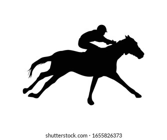Silhouette racing horse with jockey on a white background. Equestrian sport. Vector illustration
