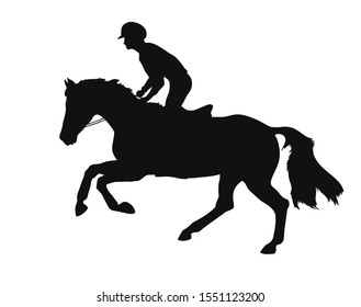 Silhouette of a racing horse and rider in line illustration