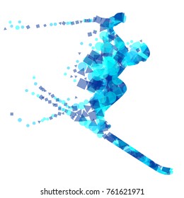 Silhouette of a racing mountain skier in a jump. Vector illustration.