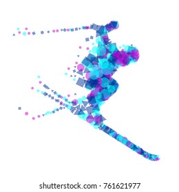 Silhouette of a racing mountain skier in a jump. Vector illustration.