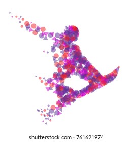Silhouette of a racing snowboarder in a jump. Vector illustration.