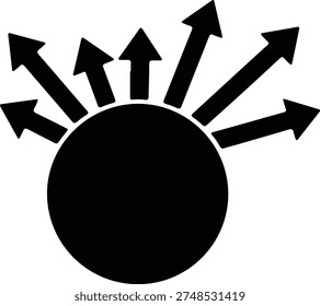 Silhouette Radiating Arrows Concept Showing Expansion Growth Or Emission Vector Illustration