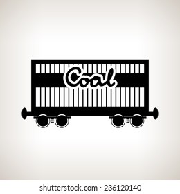 Silhouette railway wagon for coal on a light background,  black and white  vector illustration