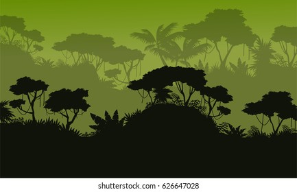 Silhouette of rain forest scenery