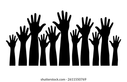 Silhouette of Raised Hands Reaching Up – Unity, Volunteering, and Social Support Concept Vector Illustration
