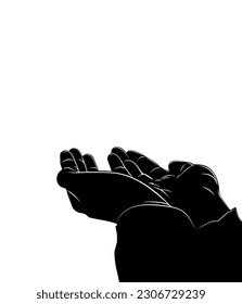 Silhouette of the Raising Hands in Dua to Allah, Islam Praying Hands, Muslim or Moslem Praying Hands can use for Template, Background, Text, Art Illustration or for Graphic Design Element. Vector