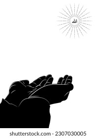 Silhouette of the Raising Hands in Dua to Allah, Islam Praying Hands, Muslim or Moslem Praying Hands can use for Template, Background, Text, Art Illustration or for Graphic Design Element. Vector
