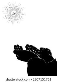 Silhouette of the Raising Hands in Dua to Allah, Islam Praying Hands, Muslim or Moslem Praying Hands can use for Template, Background, Text, Art Illustration or for Graphic Design Element. Vector