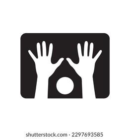 silhouette raising hands vector icon