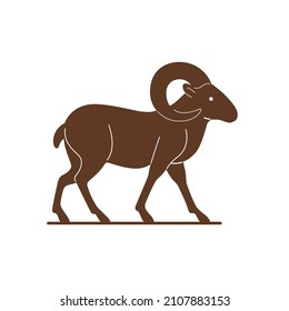 Silhouette de carnero. Dibujo detallado del animal. Ilustración simple del vector de contorno para emblema, placa, insignia.