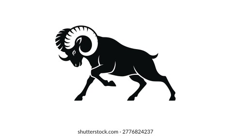 Silhouette of a ram with horns running