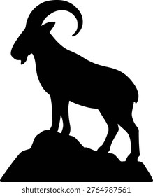 Silhouette ram mountain goat standing on rocks Vector Illustration