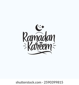 Silhouette Ramadan Kareem Typography Design. Minimalist Black and White Islamic Calligraphy Art Isolated