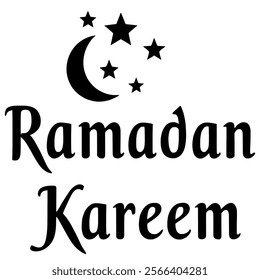 silhouette Ramadan Kareem Typography With Ramadan Moon, Star and Masjid Vector Art Isolated On white Background. Best Ramadan Background Vector