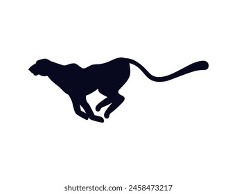 Silhouette of a rapidly running cheetah in vector format. Black outline image of a cheetah in motion, ideal for icons and logos in a flat style on an isolated background.