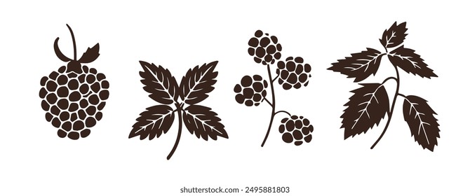 Silhouette Raspberry Leaves Branches vector