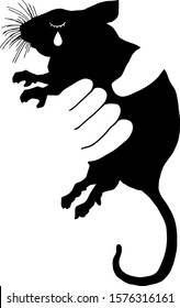 Silhouette of a rat in the grip of a hand. Vector illustration. 