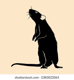 Silhouette of a rat on a light background. Vector illustration.  Design element for posters, prints for clothing, banners, covers, websites, social networks, logo