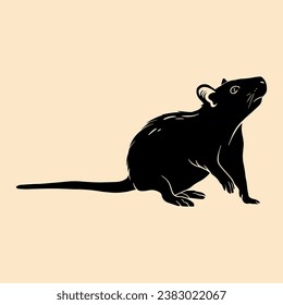 Silhouette of a rat on a light background. Vector illustration.  Design element for posters, prints for clothing, banners, covers, websites, social networks, logo