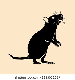 Silhouette of a rat on a light background. Vector illustration.  Design element for posters, prints for clothing, banners, covers, websites, social networks, logo