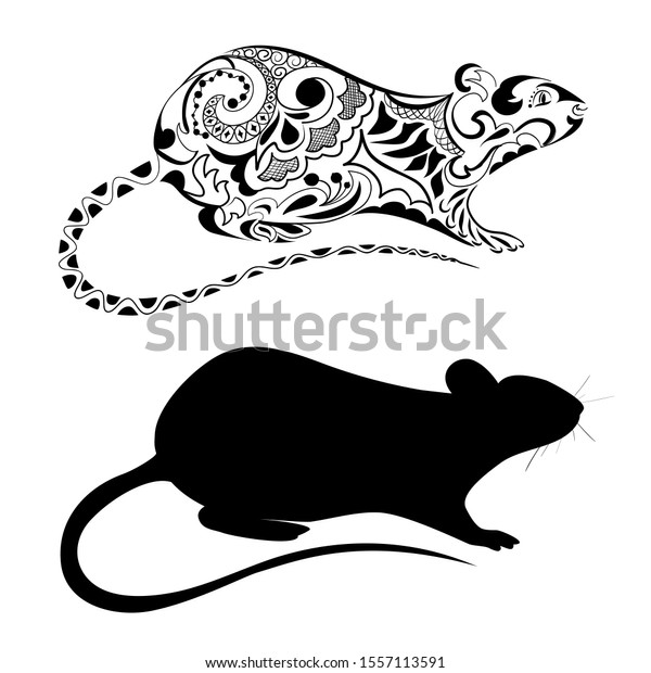 Silhouette Rat Rat Ornament Symbol Chinese Stock Vector Royalty