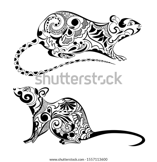 Silhouette Rat Rat Ornament Symbol Chinese Stock Vector Royalty