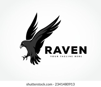 silhouette raven bird fast flying catch logo symbol design template illustration inspiration