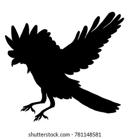 silhouette raven bird with wings black flies  vector illustration
