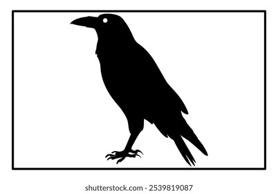 Silhouette of Raven flying on white background, Crow raven bird illustration