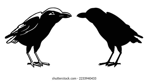 silhouette of a raven logo on a white background
