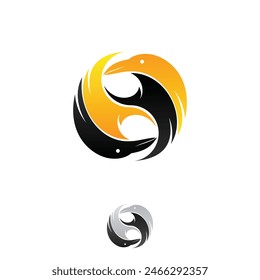 Silhouette Raven logo shape Yin Yang vector icon for business company symbol. Vector illustration