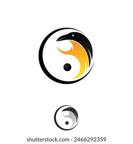 Silhouette Raven logo shape Yin Yang vector icon for business company symbol. Vector illustration