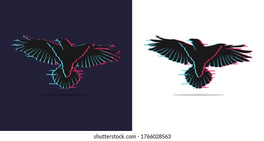 Silhouette Of Raven Vector Effect Glitch for wallpaper, logo, web design, icon, t-shirt design.