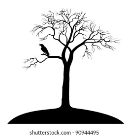 silhouette ravens on tree isolated