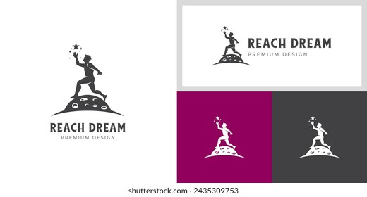 silhouette Reach dream logo design illustration. reaching star logo symbol