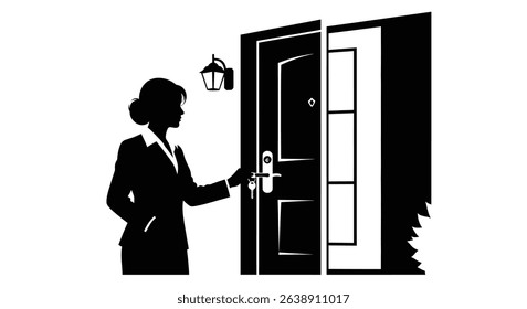 Silhouette: Real Estate Broker Unlocking Door for Showing