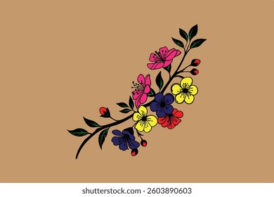 Silhouette Realistic Floral Flower Decorative Pattern Ornament Design Hand Drawn Doodle Modern Illustration. Black Line art isolated.