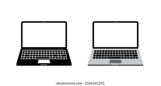 A silhouette of realistic gaming laptop computer icon vector illustration isolated on white background. laptop computer design set art work.