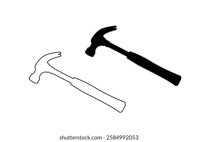 Silhouette of realistic hammer vector icon illustration set isolated on white background. hammer logo art work.