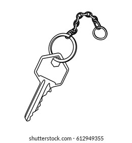 silhouette realistic metal key with chain icon design vector illustration