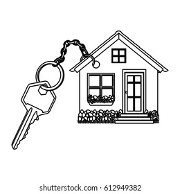 silhouette realistic metal key with keyring in house shape vector illustration