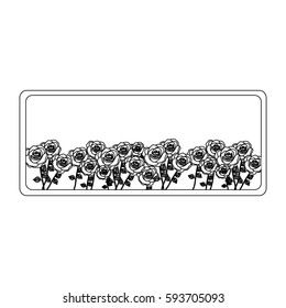 silhouette rectangular frame with roses garden floral design vector illustration