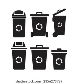 Conjunto de iconos de la papelera de reciclaje de Silhouette Trash y el vector de basura