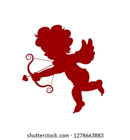 Silhouette red amour cupid baby, symbol ancient mythology angle holding bow and arrow isolated on white background for decorate on valentine's day, Vector illustration.