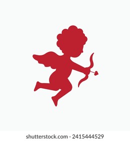 Silhouette red amour cupid baby, holding bow and arrow isolated on white background for decorate on valentine's day, Vector illustration.